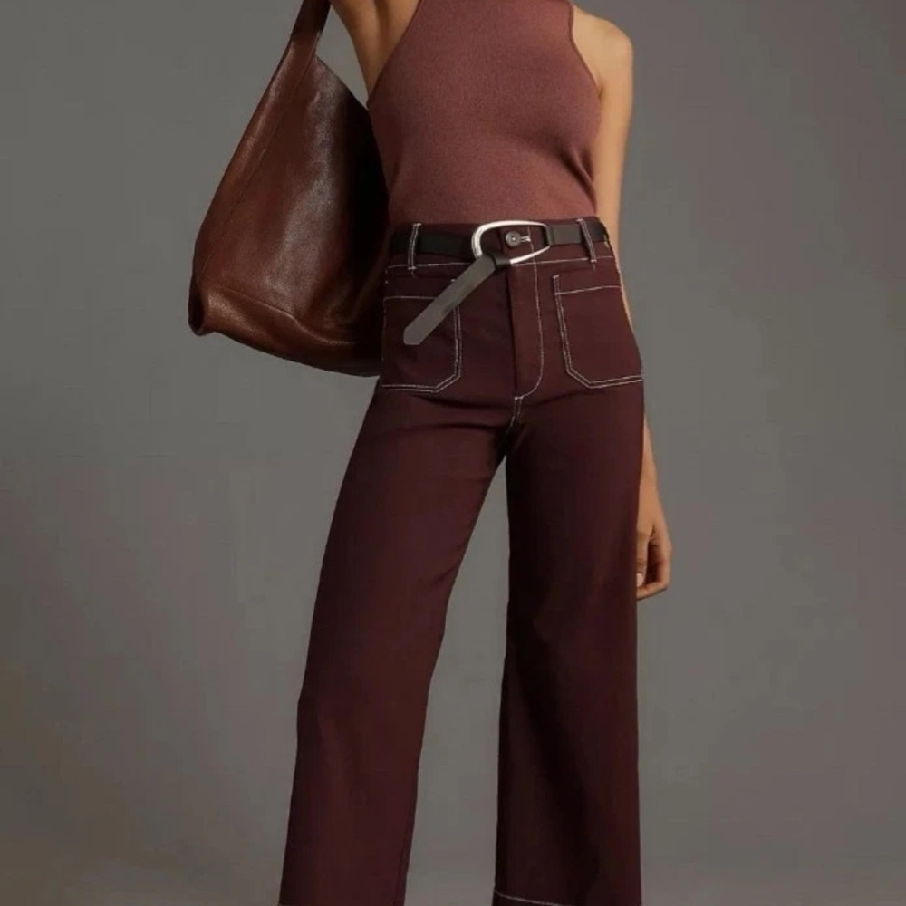 AG Adriano Goldschmied The High Rise Wide Leg Crop Pant Brown Maroon